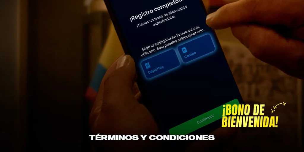 Arte promocional del bono de bienvenida de BetPlay, con la elección entre Deportes y Casino